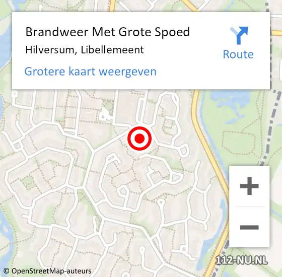 Locatie op kaart van de 112 melding: Brandweer Met Grote Spoed Naar Hilversum, Libellemeent op 19 oktober 2021 23:00