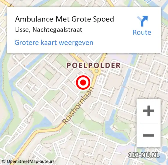 Locatie op kaart van de 112 melding: Ambulance Met Grote Spoed Naar Lisse, Nachtegaalstraat op 20 oktober 2021 01:10