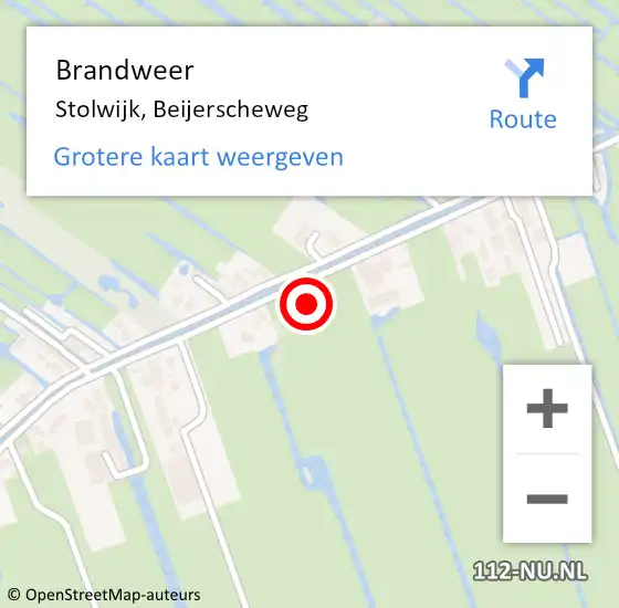 Locatie op kaart van de 112 melding: Brandweer Stolwijk, Beijerscheweg op 20 oktober 2021 01:10