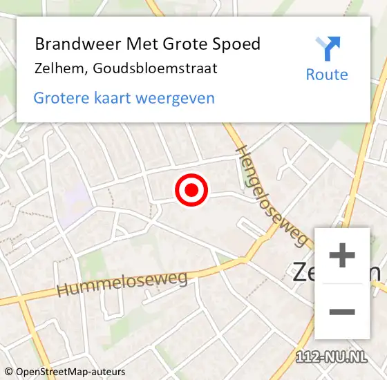 Locatie op kaart van de 112 melding: Brandweer Met Grote Spoed Naar Zelhem, Goudsbloemstraat op 20 oktober 2021 05:59