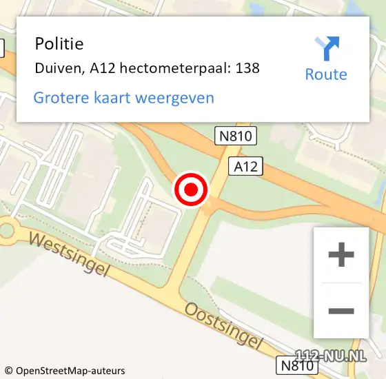 Locatie op kaart van de 112 melding: Politie Duiven, A12 hectometerpaal: 138 op 20 oktober 2021 06:41