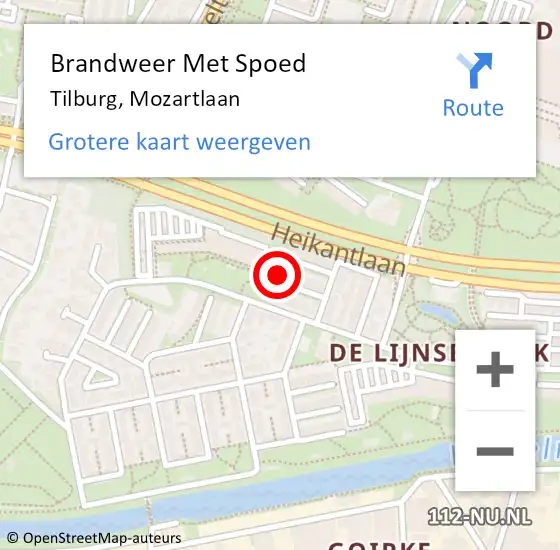 Locatie op kaart van de 112 melding: Brandweer Met Spoed Naar Tilburg, Mozartlaan op 20 oktober 2021 07:04