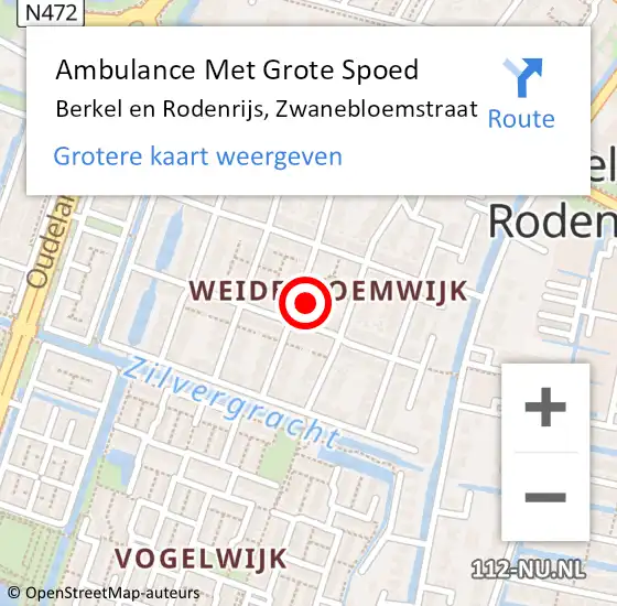 Locatie op kaart van de 112 melding: Ambulance Met Grote Spoed Naar Berkel en Rodenrijs, Zwanebloemstraat op 20 oktober 2021 08:01