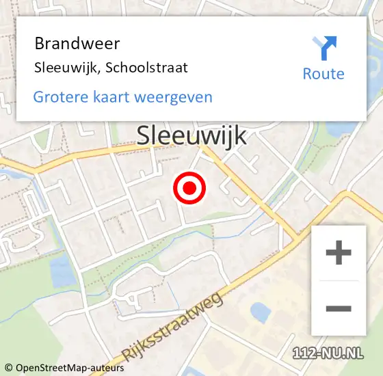 Locatie op kaart van de 112 melding: Brandweer Sleeuwijk, Schoolstraat op 20 oktober 2021 09:13