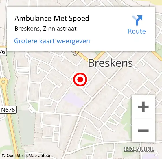 Locatie op kaart van de 112 melding: Ambulance Met Spoed Naar Breskens, Zinniastraat op 26 juni 2014 15:43