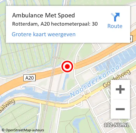 Locatie op kaart van de 112 melding: Ambulance Met Spoed Naar Rotterdam, A20 hectometerpaal: 30 op 20 oktober 2021 10:23