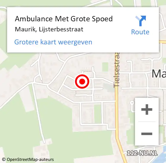 Locatie op kaart van de 112 melding: Ambulance Met Grote Spoed Naar Maurik, Lijsterbesstraat op 20 oktober 2021 10:28