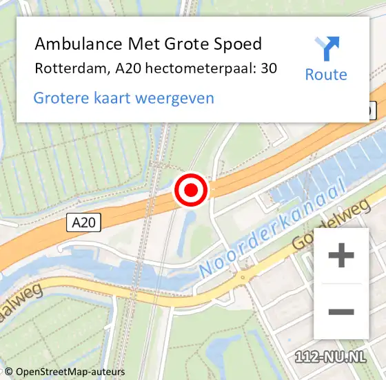 Locatie op kaart van de 112 melding: Ambulance Met Grote Spoed Naar Rotterdam, A20 hectometerpaal: 30 op 20 oktober 2021 10:34