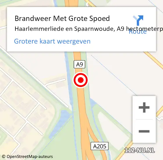 Locatie op kaart van de 112 melding: Brandweer Met Grote Spoed Naar Haarlemmerliede en Spaarnwoude, A9 hectometerpaal: 42,1 op 20 oktober 2021 10:49