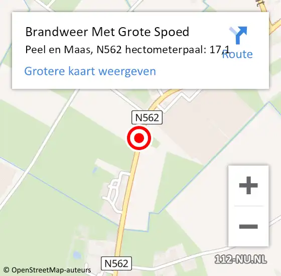 Locatie op kaart van de 112 melding: Brandweer Met Grote Spoed Naar Peel en Maas, N562 hectometerpaal: 17,1 op 20 oktober 2021 11:28