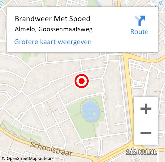 Locatie op kaart van de 112 melding: Brandweer Met Spoed Naar Almelo, Goossenmaatsweg op 20 oktober 2021 11:40