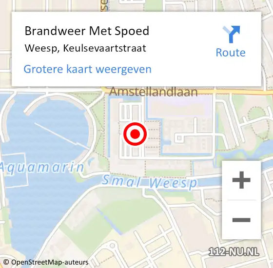 Locatie op kaart van de 112 melding: Brandweer Met Spoed Naar Weesp, Keulsevaartstraat op 20 oktober 2021 12:10