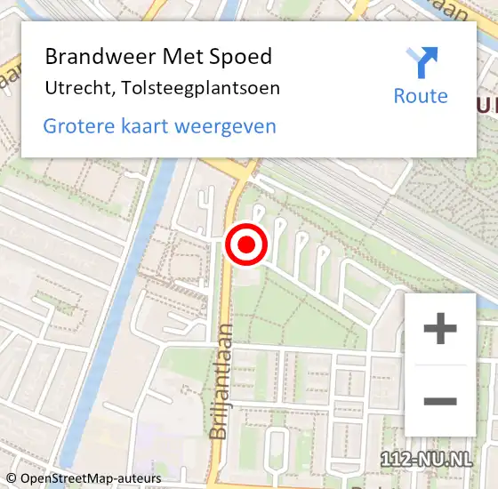 Locatie op kaart van de 112 melding: Brandweer Met Spoed Naar Utrecht, Tolsteegplantsoen op 20 oktober 2021 12:21