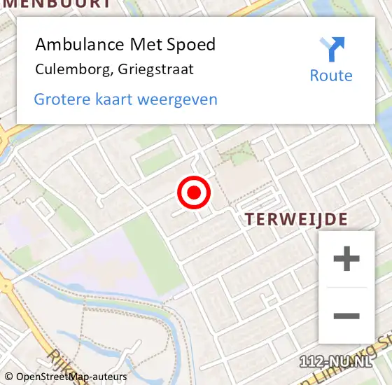 Locatie op kaart van de 112 melding: Ambulance Met Spoed Naar Culemborg, Griegstraat op 20 oktober 2021 12:30