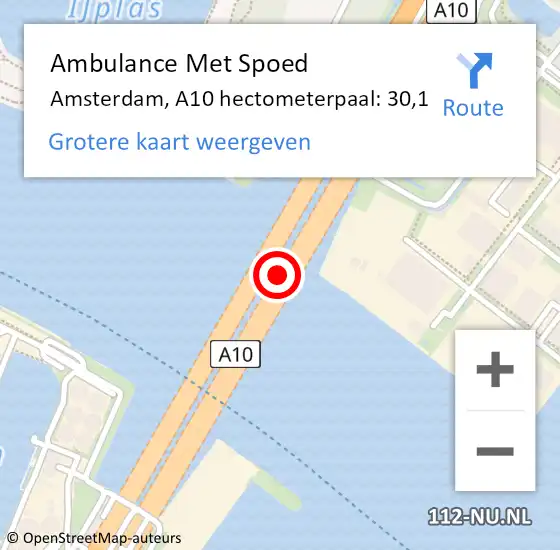 Locatie op kaart van de 112 melding: Ambulance Met Spoed Naar Amsterdam, A10 hectometerpaal: 30,1 op 20 oktober 2021 12:40