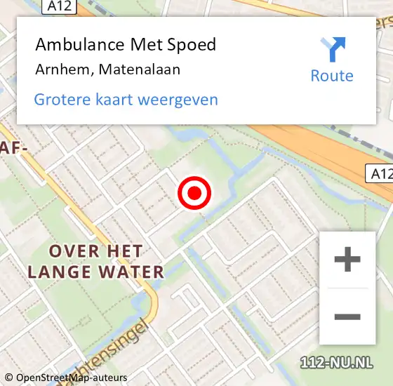 Locatie op kaart van de 112 melding: Ambulance Met Spoed Naar Arnhem, Matenalaan op 20 oktober 2021 12:57