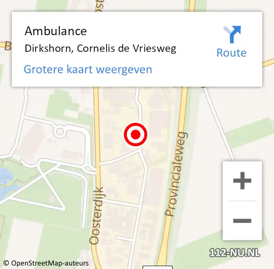 Locatie op kaart van de 112 melding: Ambulance Dirkshorn, Cornelis de Vriesweg op 20 oktober 2021 13:08