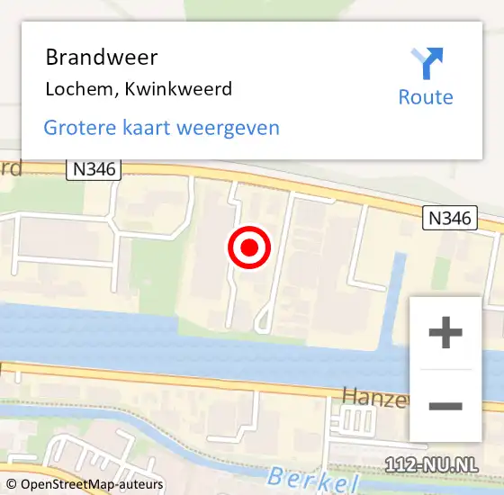 Locatie op kaart van de 112 melding: Brandweer Lochem, Kwinkweerd op 20 oktober 2021 13:16