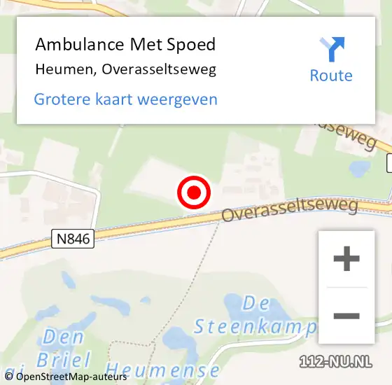 Locatie op kaart van de 112 melding: Ambulance Met Spoed Naar Heumen, Overasseltseweg op 20 oktober 2021 13:51