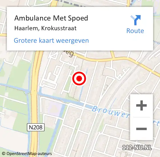 Locatie op kaart van de 112 melding: Ambulance Met Spoed Naar Haarlem, Krokusstraat op 20 oktober 2021 14:04