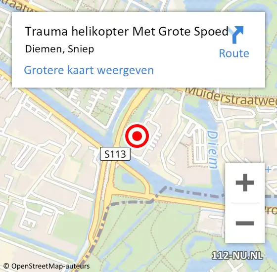 Locatie op kaart van de 112 melding: Trauma helikopter Met Grote Spoed Naar Diemen, Sniep op 20 oktober 2021 14:47