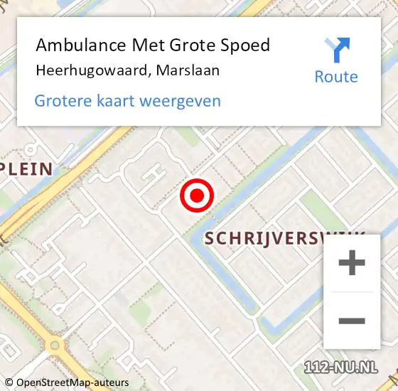 Locatie op kaart van de 112 melding: Ambulance Met Grote Spoed Naar Heerhugowaard, Marslaan op 20 oktober 2021 14:56