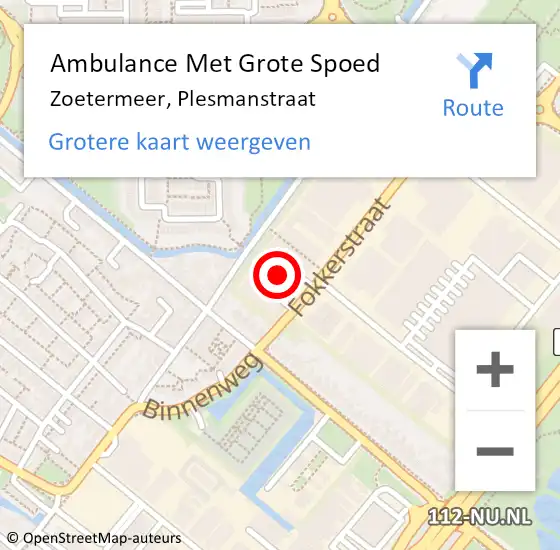 Locatie op kaart van de 112 melding: Ambulance Met Grote Spoed Naar Zoetermeer, Plesmanstraat op 20 oktober 2021 15:06