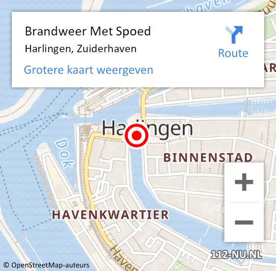 Locatie op kaart van de 112 melding: Brandweer Met Spoed Naar Harlingen, Zuiderhaven op 20 oktober 2021 15:09