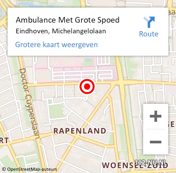 Locatie op kaart van de 112 melding: Ambulance Met Grote Spoed Naar Eindhoven, Michelangelolaan op 20 oktober 2021 15:16