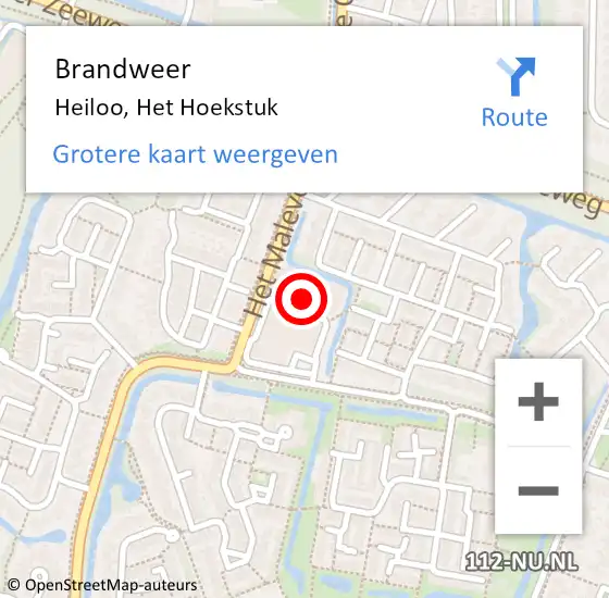 Locatie op kaart van de 112 melding: Brandweer Heiloo, Het Hoekstuk op 20 oktober 2021 16:02