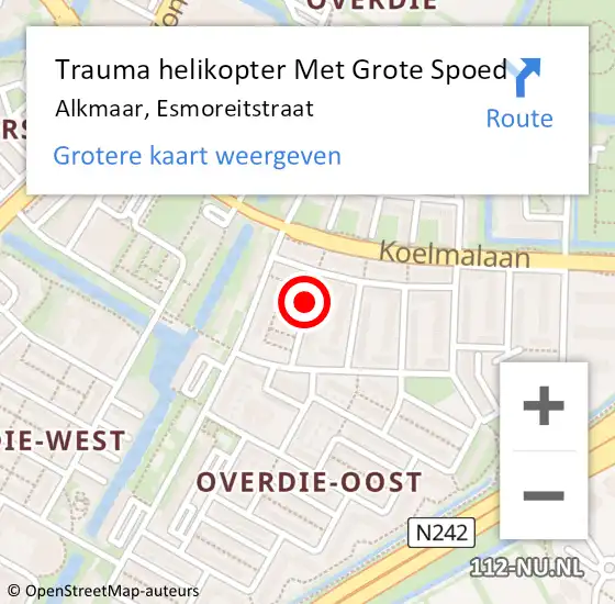 Locatie op kaart van de 112 melding: Trauma helikopter Met Grote Spoed Naar Alkmaar, Esmoreitstraat op 20 oktober 2021 16:11