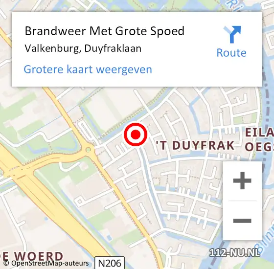 Locatie op kaart van de 112 melding: Brandweer Met Grote Spoed Naar Valkenburg, Duyfraklaan op 20 oktober 2021 16:11