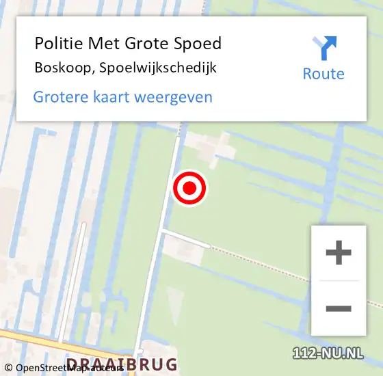 Locatie op kaart van de 112 melding: Politie Met Grote Spoed Naar Boskoop, Spoelwijkschedijk op 20 oktober 2021 16:25