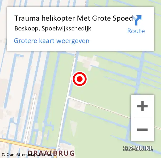 Locatie op kaart van de 112 melding: Trauma helikopter Met Grote Spoed Naar Boskoop, Spoelwijkschedijk op 20 oktober 2021 16:26