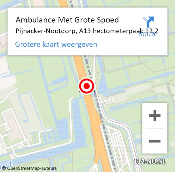 Locatie op kaart van de 112 melding: Ambulance Met Grote Spoed Naar Pijnacker-Nootdorp, A13 hectometerpaal: 12,2 op 20 oktober 2021 16:43