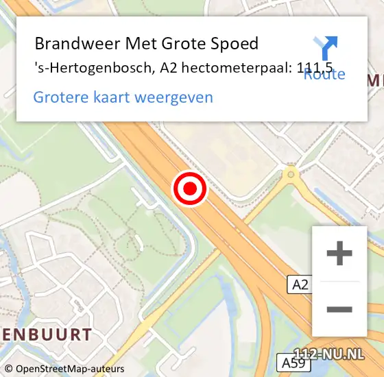 Locatie op kaart van de 112 melding: Brandweer Met Grote Spoed Naar 's-Hertogenbosch, A2 hectometerpaal: 111,5 op 20 oktober 2021 16:47