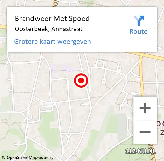 Locatie op kaart van de 112 melding: Brandweer Met Spoed Naar Oosterbeek, Annastraat op 20 oktober 2021 16:54