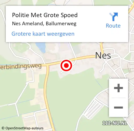 Locatie op kaart van de 112 melding: Politie Met Grote Spoed Naar Nes Ameland, Ballumerweg op 20 oktober 2021 17:05