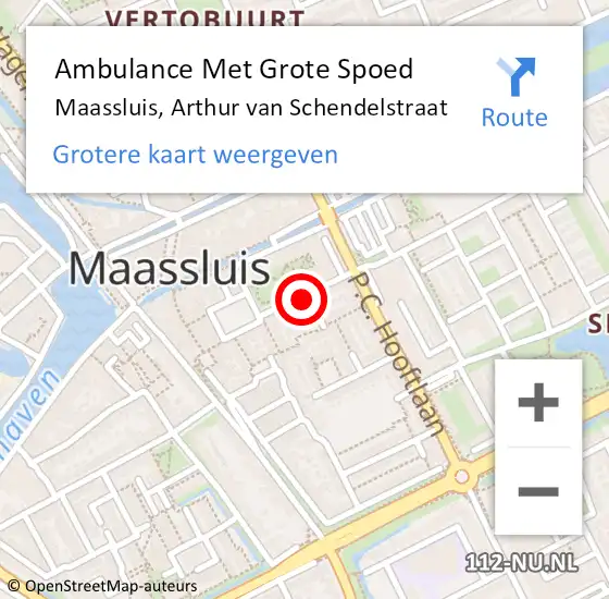 Locatie op kaart van de 112 melding: Ambulance Met Grote Spoed Naar Maassluis, Arthur van Schendelstraat op 20 oktober 2021 17:34