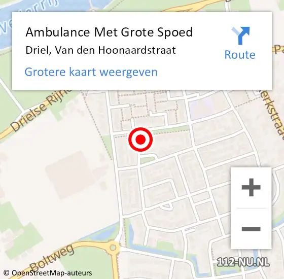 Locatie op kaart van de 112 melding: Ambulance Met Grote Spoed Naar Driel, Van den Hoonaardstraat op 20 oktober 2021 17:56