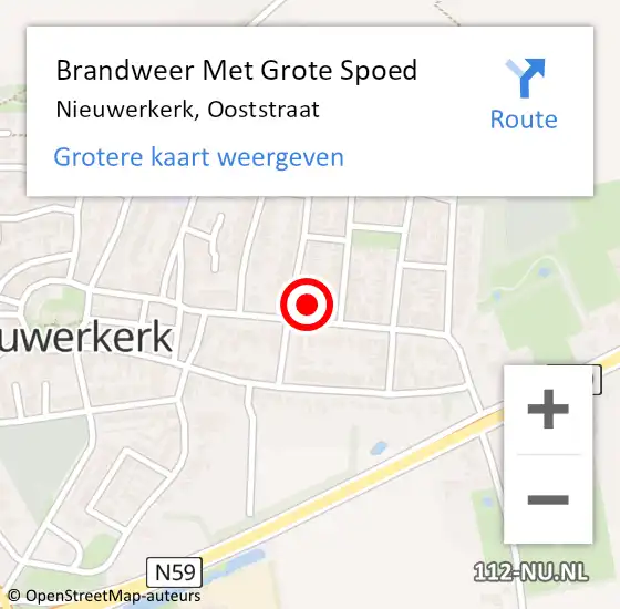 Locatie op kaart van de 112 melding: Brandweer Met Grote Spoed Naar Nieuwerkerk, Ooststraat op 20 oktober 2021 18:19