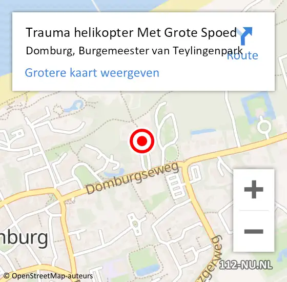 Locatie op kaart van de 112 melding: Trauma helikopter Met Grote Spoed Naar Domburg, Burgemeester van Teylingenpark op 20 oktober 2021 18:51