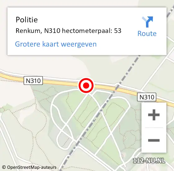 Locatie op kaart van de 112 melding: Politie Arnhem, N310 hectometerpaal: 53 op 20 oktober 2021 18:54