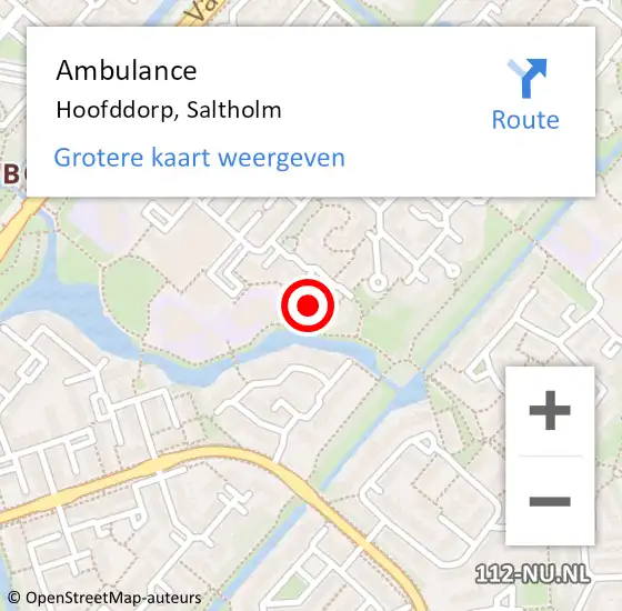 Locatie op kaart van de 112 melding: Ambulance Hoofddorp, Saltholm op 20 oktober 2021 19:03