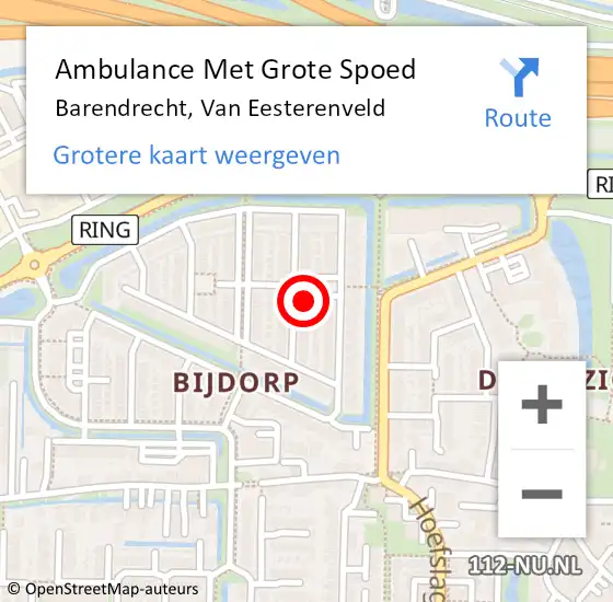 Locatie op kaart van de 112 melding: Ambulance Met Grote Spoed Naar Barendrecht, Van Eesterenveld op 20 oktober 2021 19:08