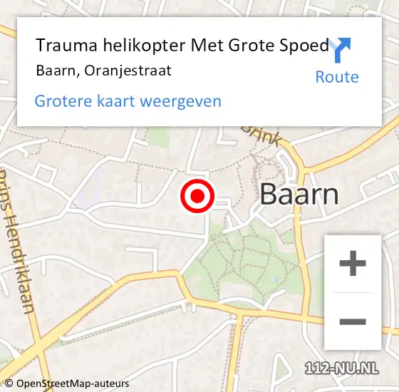 Locatie op kaart van de 112 melding: Trauma helikopter Met Grote Spoed Naar Baarn, Oranjestraat op 20 oktober 2021 19:54