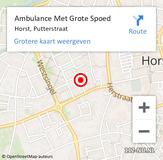 Locatie op kaart van de 112 melding: Ambulance Met Grote Spoed Naar Horst, Putterstraat op 26 juni 2014 16:33