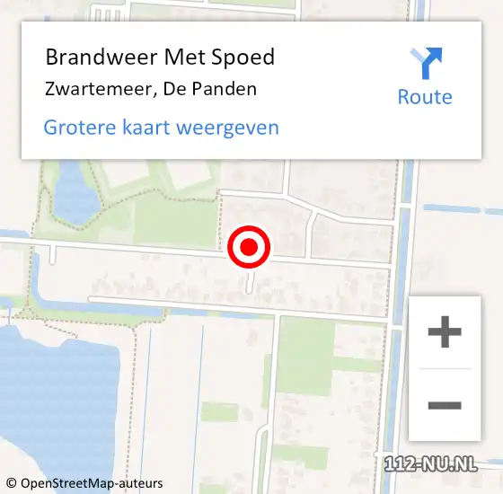 Locatie op kaart van de 112 melding: Brandweer Met Spoed Naar Zwartemeer, De Panden op 20 oktober 2021 21:26