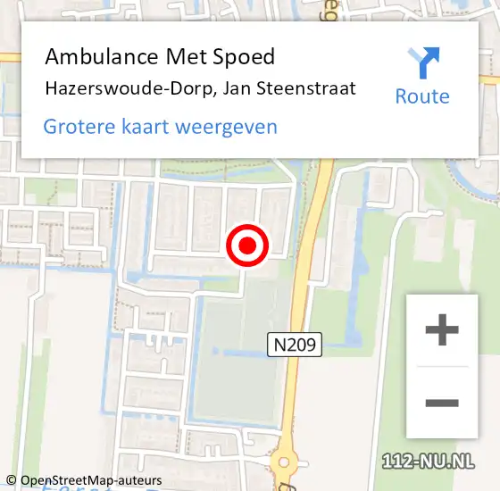 Locatie op kaart van de 112 melding: Ambulance Met Spoed Naar Hazerswoude-Dorp, Jan Steenstraat op 20 oktober 2021 21:29