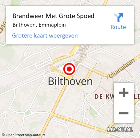 Locatie op kaart van de 112 melding: Brandweer Met Grote Spoed Naar Bilthoven, Emmaplein op 20 oktober 2021 22:03